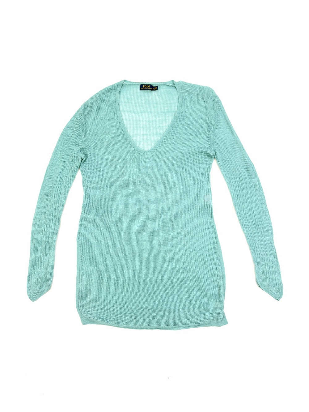Polo Ralph Lauren Womens Open-Knit V-Neck Sweater Linen Blend Size L • Green